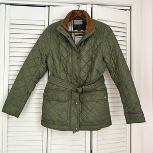 Green quilted belted Barbour jacket size 8
